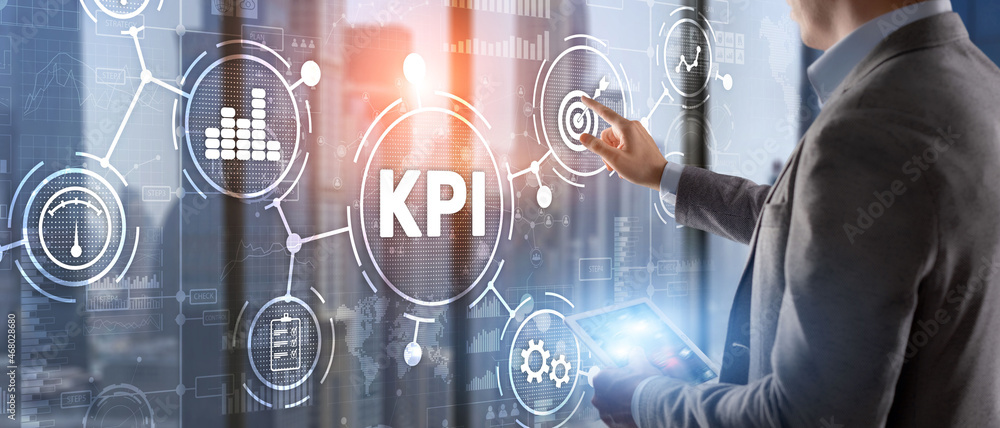Poster kpi key performance indicator business internet technology concept on virtual screen
