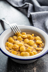 Pickled yellow Lupin Beans in bowl