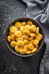 Pickled yellow Lupin Beans in bowl