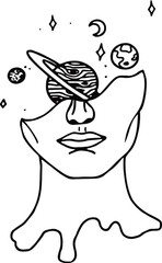 Vector Illustration of the universe in head, Space Mind, Half face with planets. Designs for clothes, vinyls, t-shirts, mugs, caps and others