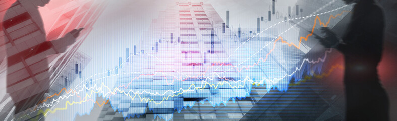 Business finance growth graph chart analysing diagram trading and forex exchange concept double...