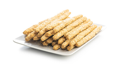 Breadsticks grissini. Bread sticks with sesame seeds.