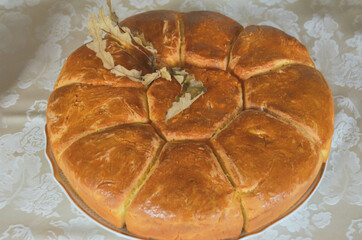 Traditional Serbian homemade Christmas bread with Christmas tree