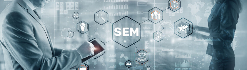 SEM Search Engine Marketing. Digital marketing, Online advertising - obrazy, fototapety, plakaty
