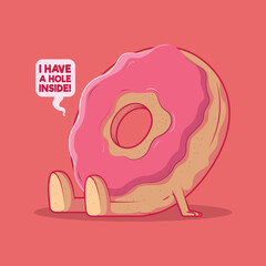 Donut cake character vector illustration. Food, sweet, inspiration design concept.