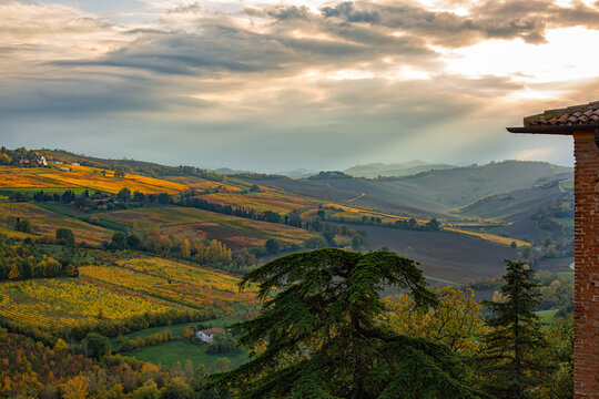 Autumnal countryside landscape of Emilia Romagna region of Italy, one of the most fertile and productive.