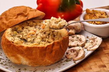 Panne cook with mushroon. Panne meal with mushrooms