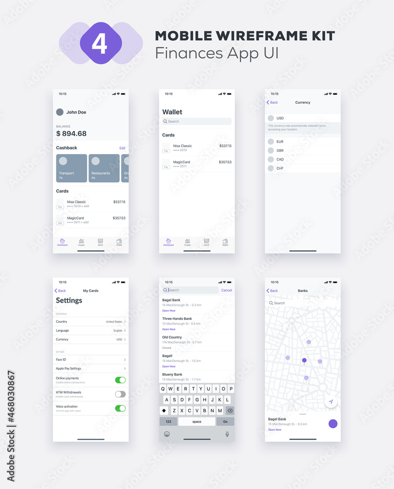 Poster mobile app ui, ux design kit. finances web site or mobile template. responsive gui layout.