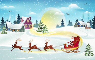 Christmas scene with Santa and Reindeer