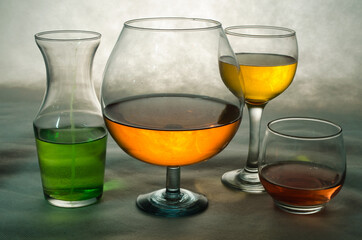 Glass containers with colored liquids