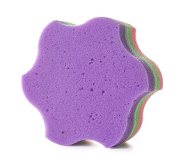 Purple star shaped bath sponge on white background