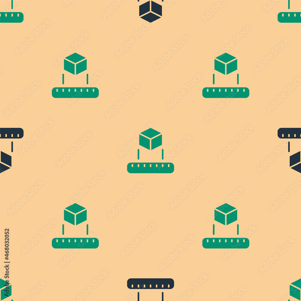Aufkleber green and black isometric cube icon isolated seamless pattern on beige background. geometric cubes s