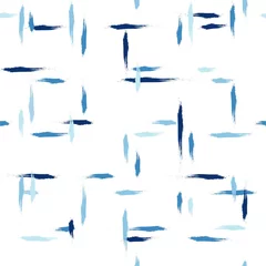 Fototapete Malen und Zeichnen von Linien Nahtloses Muster des blauen Streifens. Aquarelllinie Tartan-Textur. Karierter Stoff mit japanischem Motivvektor, handgezeichneter Pinselstrichhintergrund