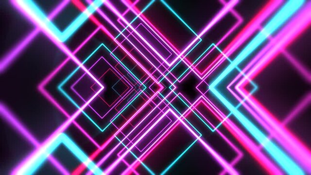 Neon colorful geometric liens and squares, abstract futuristic, cyber and music style background