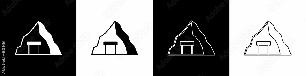 Wall mural Set Gold mine icon isolated on black and white background. Vector