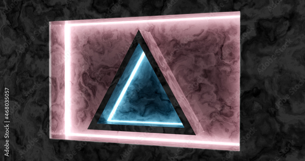 Aufkleber 3d rendering. a marble wall with a niche and chambers in it, illuminated with neon light.