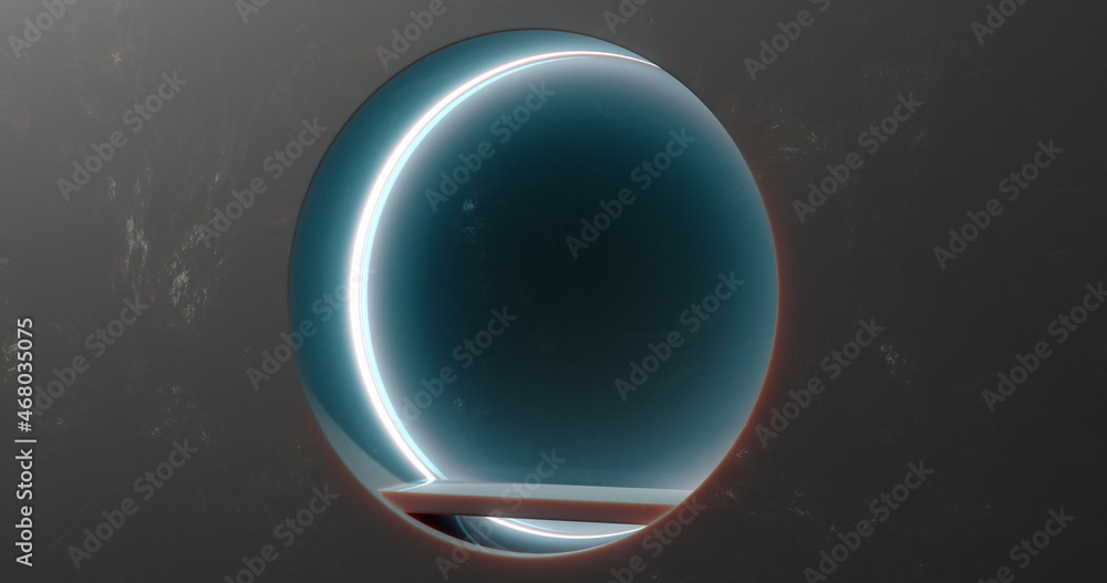 Aufkleber 3d rendering. a marble wall with a niche and chambers in it, illuminated with neon light.