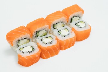 Japanese seafood sushi , roll on a white background