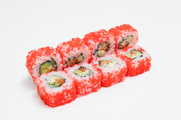 Japanese seafood sushi , roll on a white background