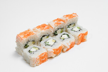 Japanese seafood sushi , roll on a white background