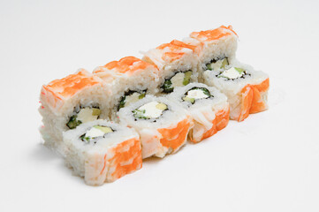 Japanese seafood sushi , roll on a white background