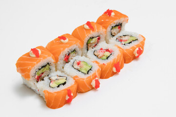 Japanese seafood sushi , roll on a white background
