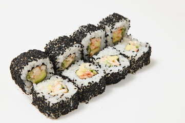 Japanese seafood sushi , roll on a white background