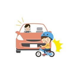 運転中の車と自転車の男の子の事故