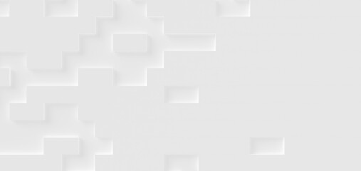Fototapeta premium Random inset white cube boxes block background wallpaper banner template with copy space