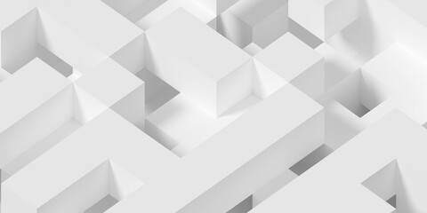 White random shifted isometric geometrical cube or boxes maze background