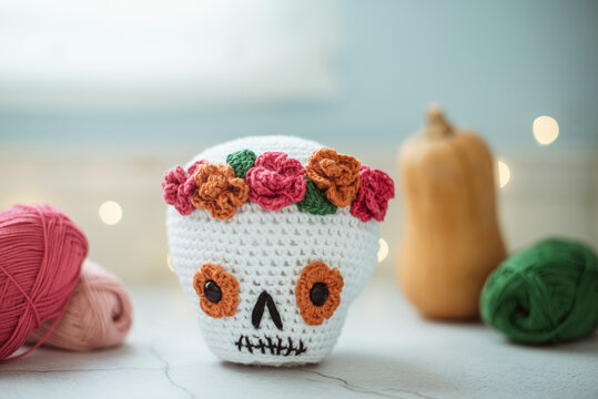 Mexican crochet sugar skull decoration for Dia de los muertos