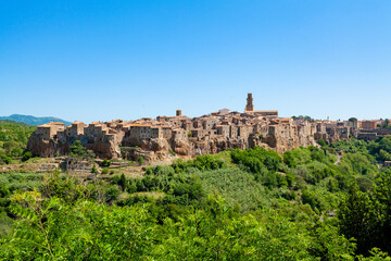 Little medieval town Pitigliano, perched on a tuff rock, Tuscany, italy