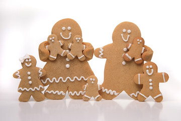 Family of Isolated Ginger Bread People on White Background
