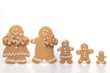 Family of Isolated Ginger Bread People on White Background