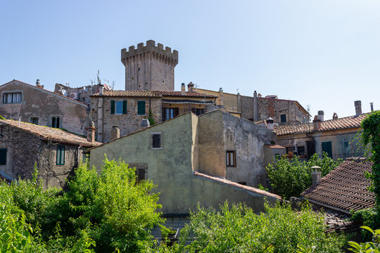 THe castle tower and buildings of Capalbio, little medieval town in Tuscany, Italy