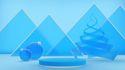 Christmas, New Year 3d render blue wallpaper