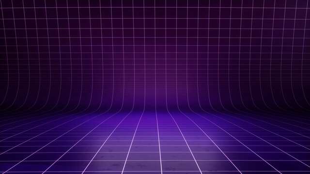 New retro wave virtual background. A TV backdrop Ideal for tech shows, or technology events. 3D render suitable on VR tracking systems with green screen