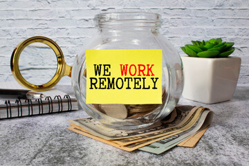 laptop and sticker with the inscription work remotely