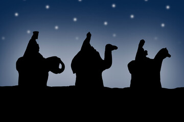 silhouette of the three wise men. hispanic christian celebration concept