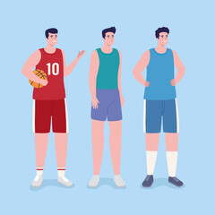 three male athletes characters