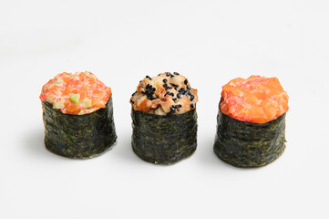 Japanese seafood sushi , roll on a white background