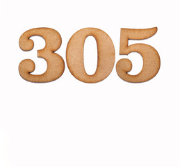 Number 305 in wood, isolated on white background