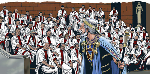 Ancient Rome - Senators of the Roman Republic. Representation of a session of the Senate - obrazy, fototapety, plakaty