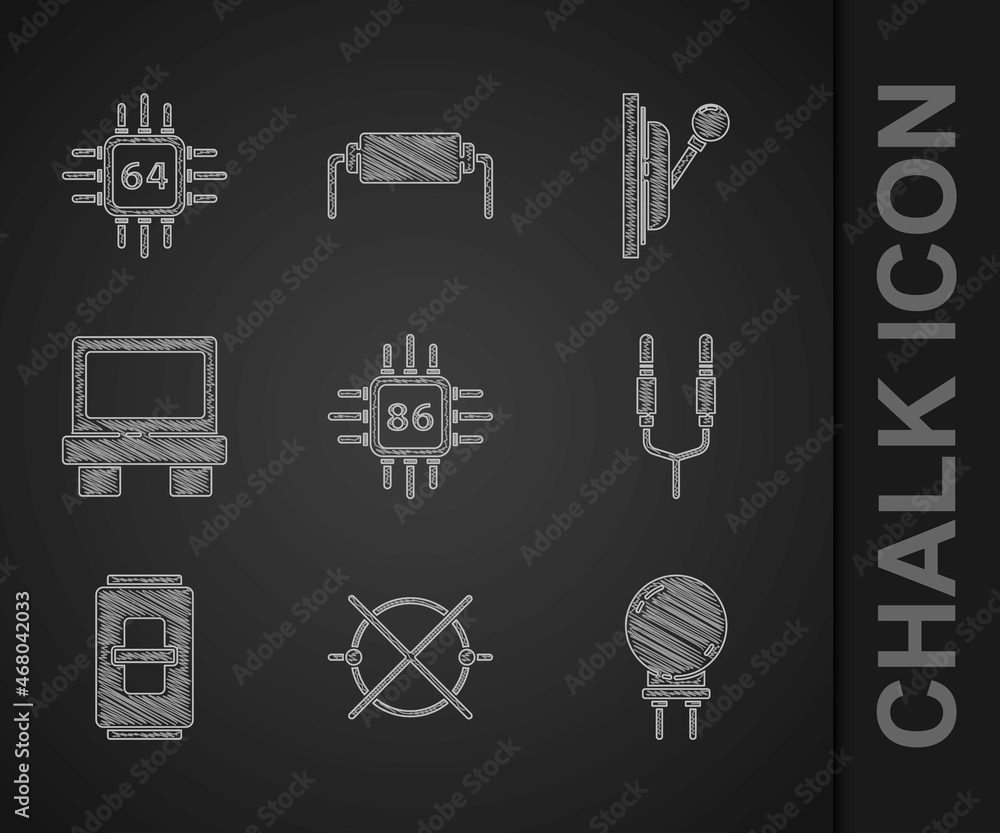 Poster set processor with microcircuits cpu, electric scheme, light emitting diode, audio jack, light switc