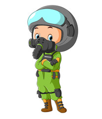 The pilot jet plane is using the protector costume