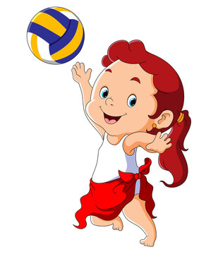 The girl is playing the volleyball and she reach the ball