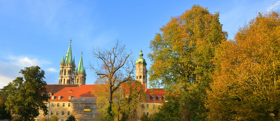 Naumburg panorama banner view to the historical basilica during autumn season