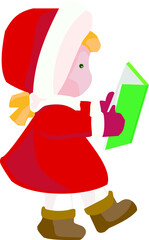 little girl with red coat and christmas carols book.eps