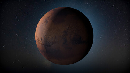 Obraz premium MARS in space CG image from real elements (stars & planetary surface map) Planet, Fourth Rock from the Sun 