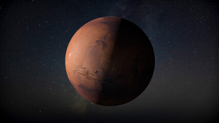 MARS in space CG  image from real elements (stars & planetary surface map) Planet, Fourth Rock from the Sun 